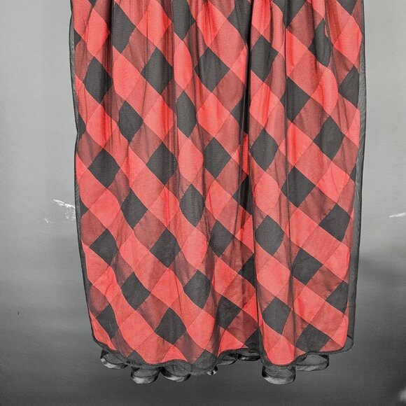 Secret Charm Dress Womens 16 Red Black Plaid Bow Rhinestone Party Cocktail Strap - Picture 4 of 12